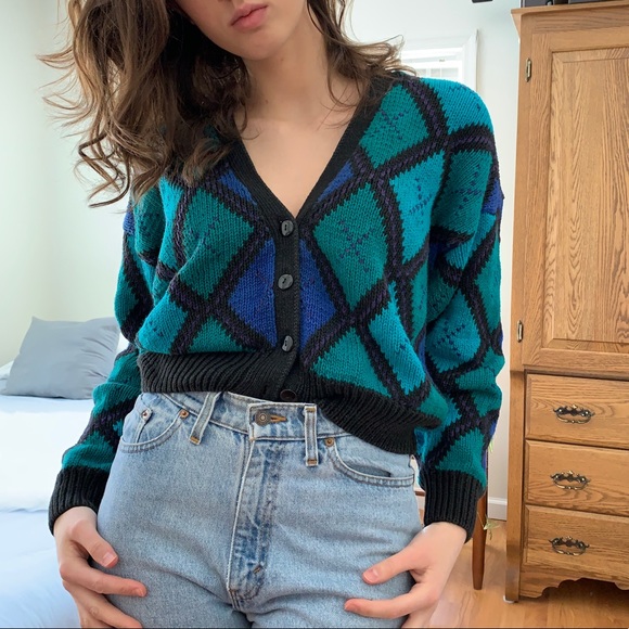 Vintage Sweaters - Vintage Green and Blue Knit Vest